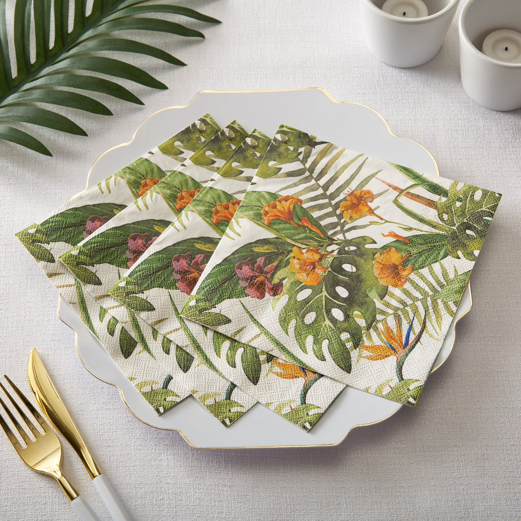 Luxe Party Napkins 50 Lunch Napkins - 6.5" x 6.5" Yellow Palm Paper Lunch Napkins | 50 Napkins