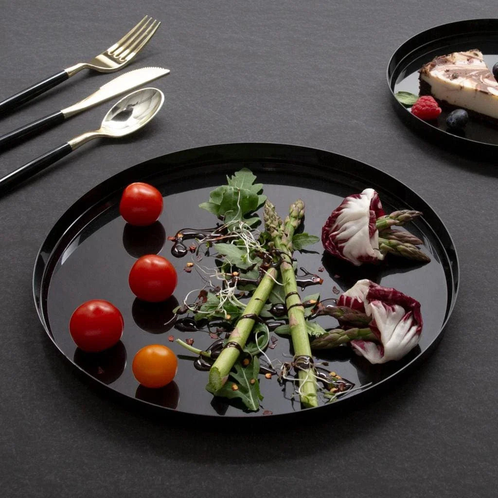 Elegant Disposable Plastic Blue Walled Plates | Luxe Party 