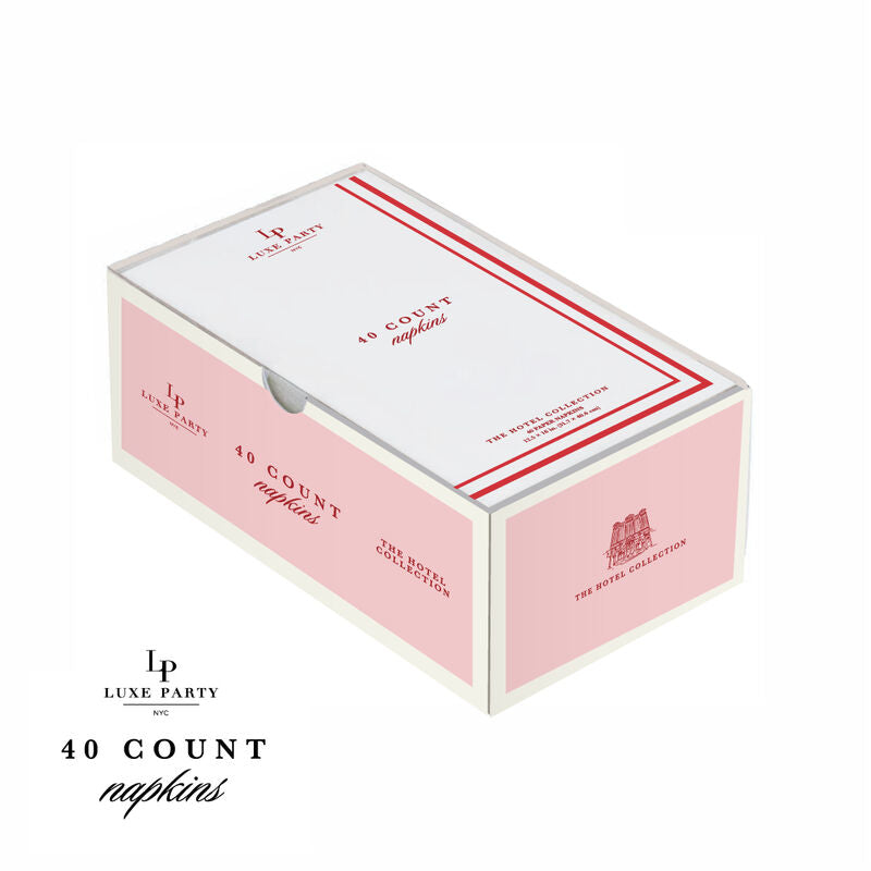 Luxe Party Solid Color Dinner Napkins 16 Dinner Napkins - 4.25" x 7.75" White and Red Stripe Border Stripe Guest Paper Dinner Napkins | 40 Napkins