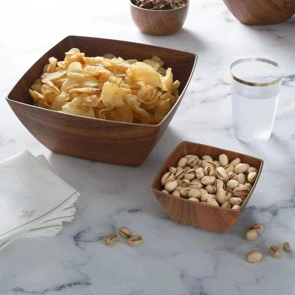 Luxe Party Serving Bowl 130 Oz. Square Oak Heavy Plastic Bowl