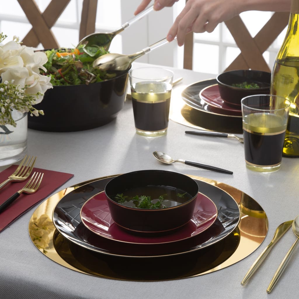 Accent Bowls Soup Bowls 14 Oz. Round Black • Gold Plastic Bowls | 10 Pack