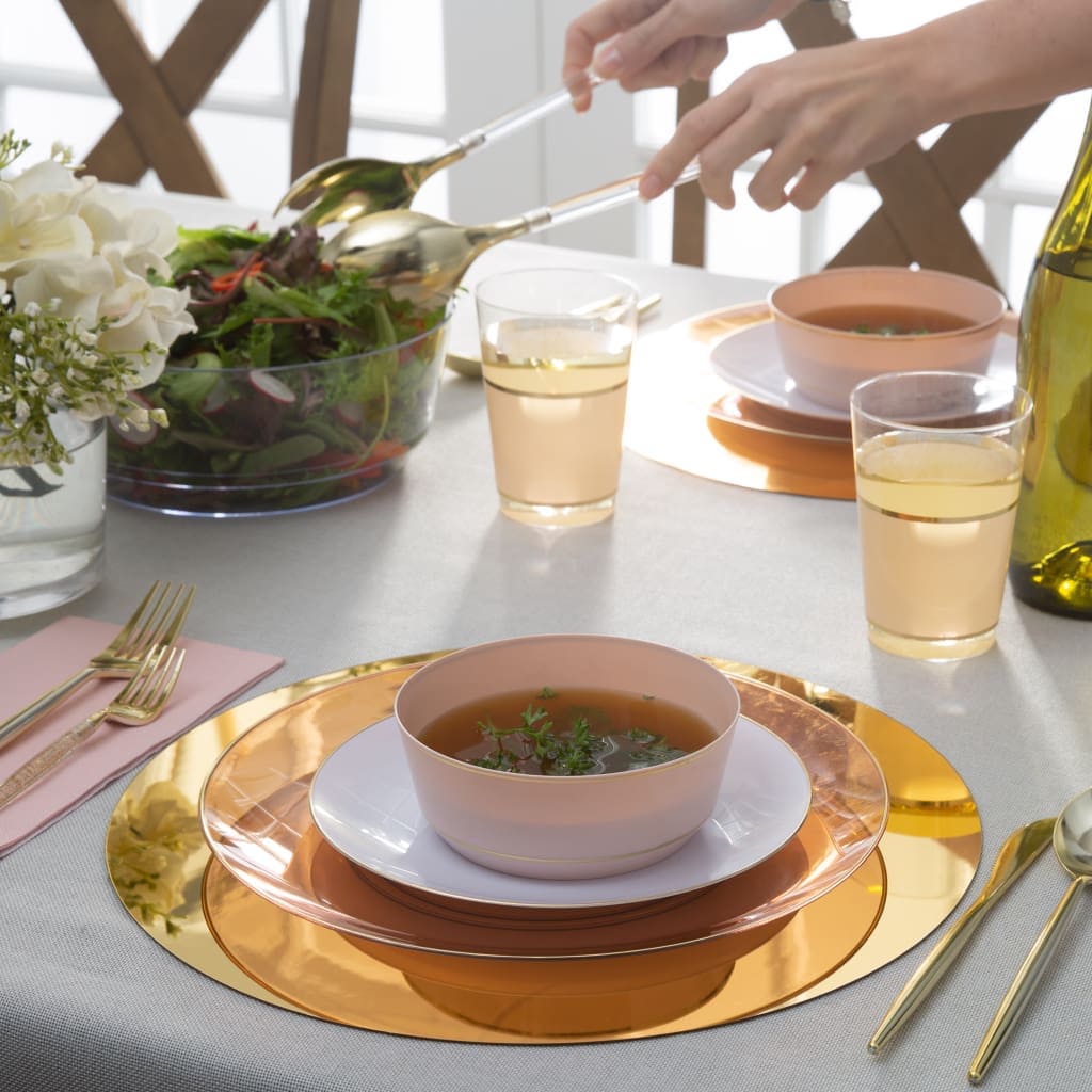 Accent Bowls Soup Bowls 14 Oz. Round Blush • Gold Plastic Bowls | 10 Pack