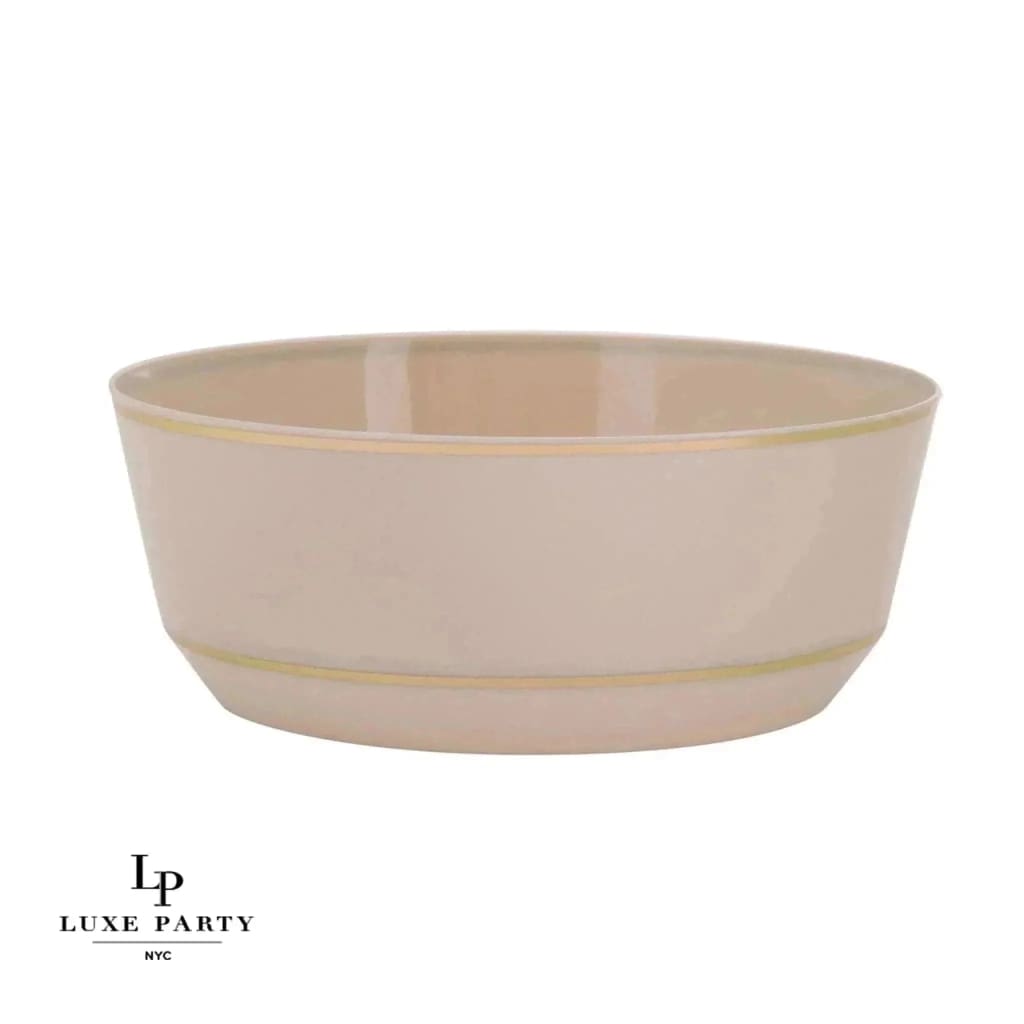 Accent Bowls Soup Bowls 14 Oz. Round Linen and gold  Plastic Bowls | 10 Pack