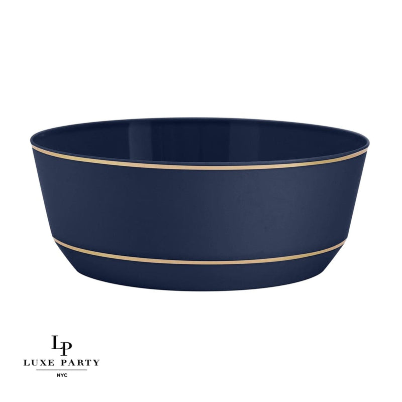 Accent Bowls Soup Bowls 14 Oz. Round Navy • Gold Plastic Bowls | 10 Pack