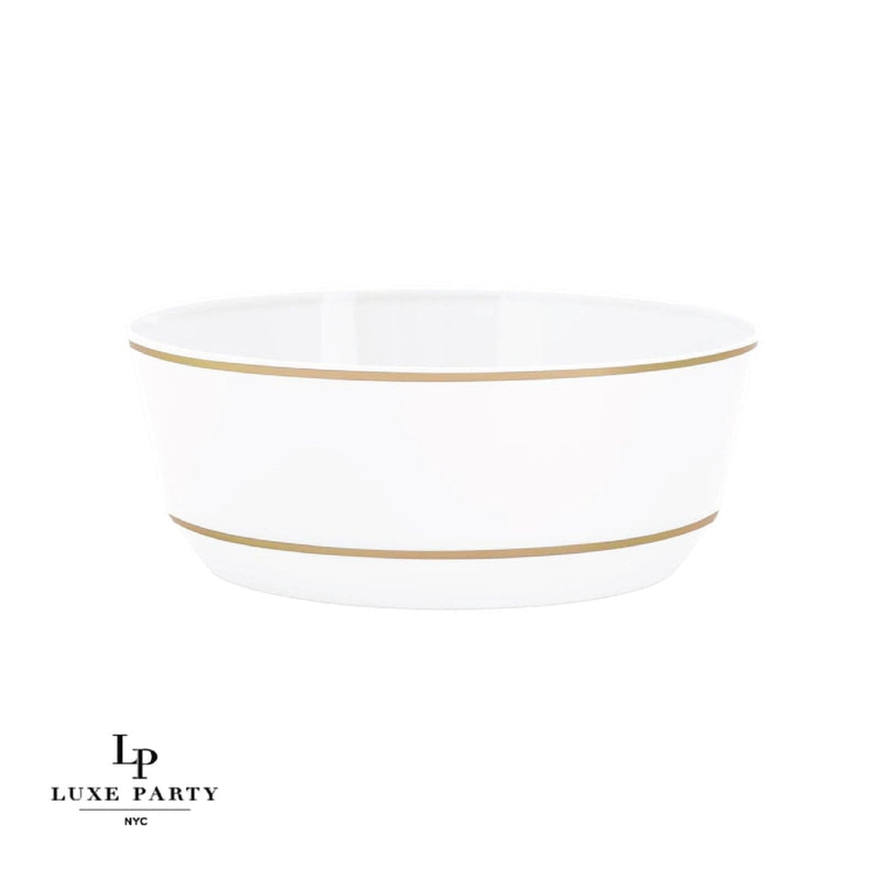 Accent Bowls Soup Bowls 8 Oz. Round White • Gold Plastic Dessert Bowls | 10 Pack