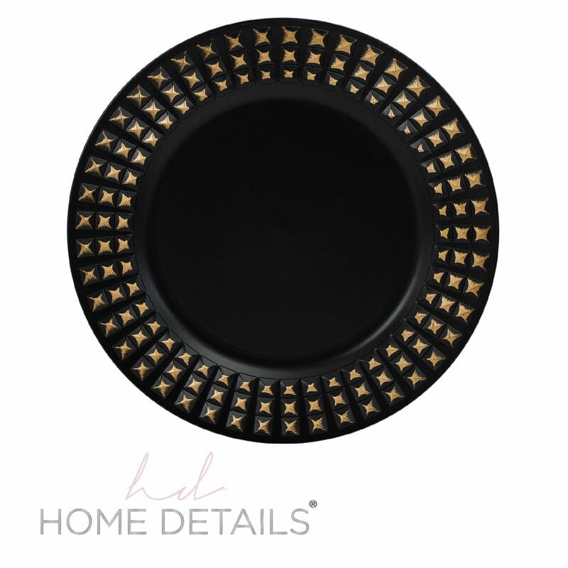 Luxe Party Chargers 13" Black with Gold Trim Star Round Plastic Charger Plate | 1 Charger