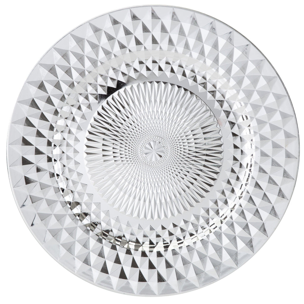 Luxe Party Chargers 13" Silver Round Diamond Charger Plastic Plate | 1 Charger