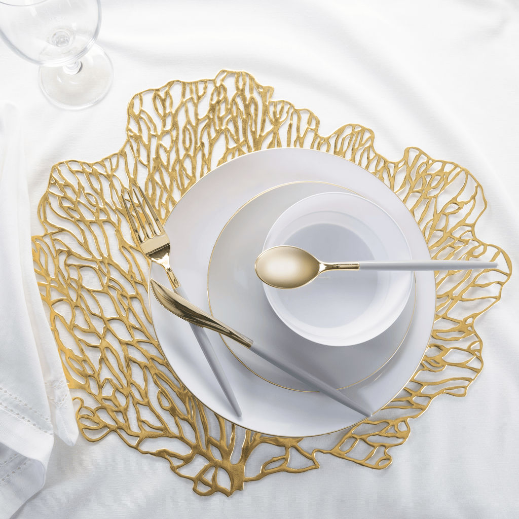 Luxe Party NYC Chargers Coral Gold Round Vinyl Placemat  | 1 Placemat