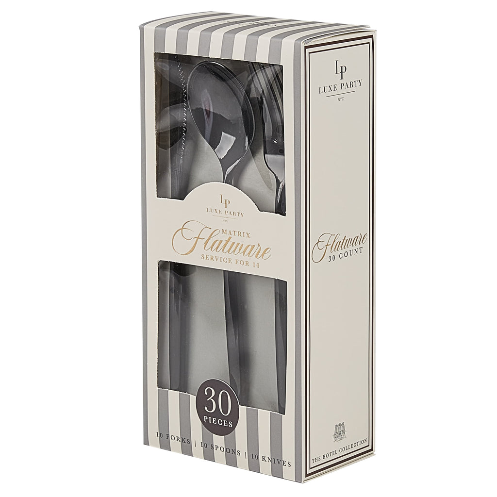 Luxe Party Cutlery Set Matrix Black Plastic Cutlery Set | 30 Pieces