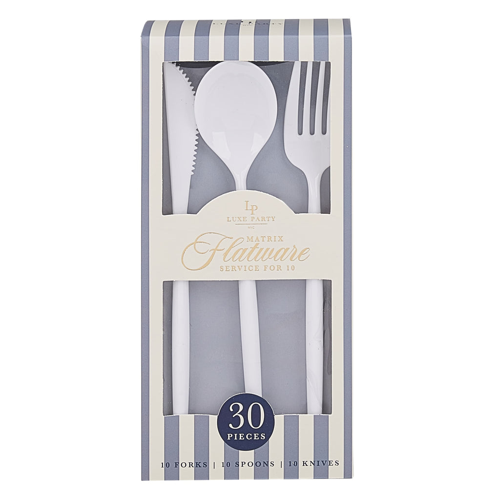 Luxe Party Cutlery Set Matrix White Plastic Cutlery Set | 30 Pieces