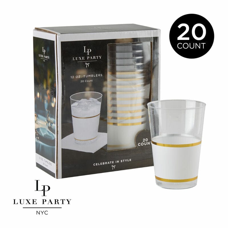 Luxe Party NYC Tumblers Round White • Gold Plastic Cups | 10 Cups