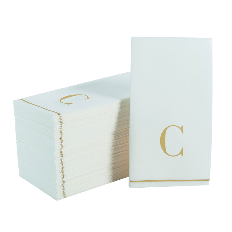 Luxe Party Napkins 14 Guest Napkins - 4.25" x 7.75" Letter C Gold Monogram Paper Disposable Dinner Napkins | 14 Napkins