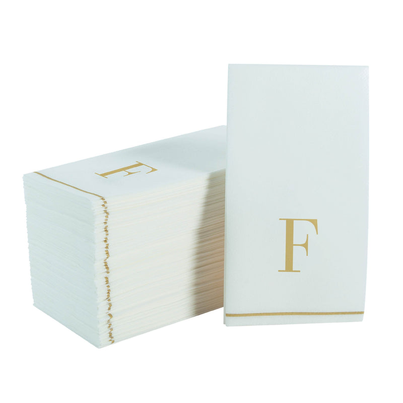 Luxe Party Napkins 14 Guest Napkins - 4.25" x 7.75" Letter F Gold Monogram Paper Disposable Dinner Napkins | 14 Napkins