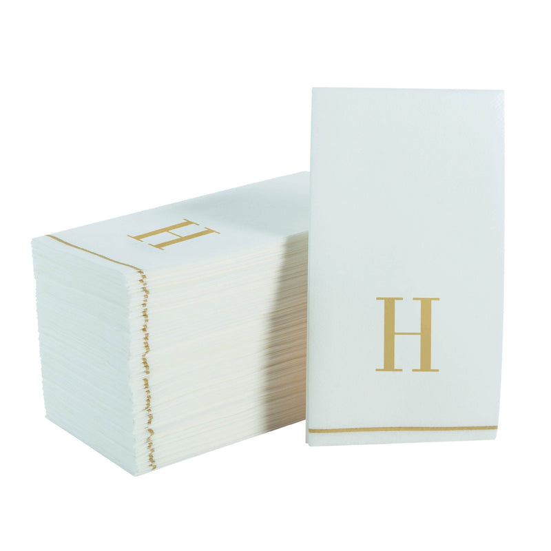 Luxe Party Napkins 14 Guest Napkins - 4.25" x 7.75" Letter H Gold Monogram Paper Disposable Dinner Napkins | 14 Napkins