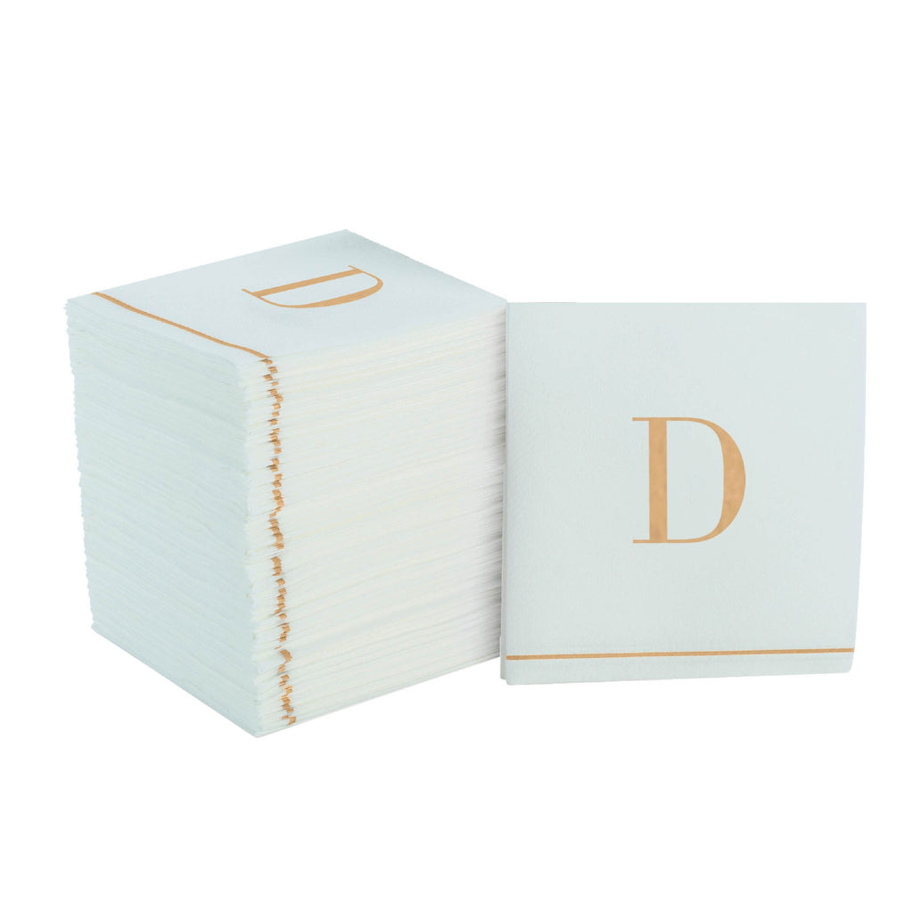 Luxe Party Napkins 16 Cocktail Napkins - 5" x 5" Letter D Gold Monogram Cocktail Paper Disposable Napkins | 16 Napkins