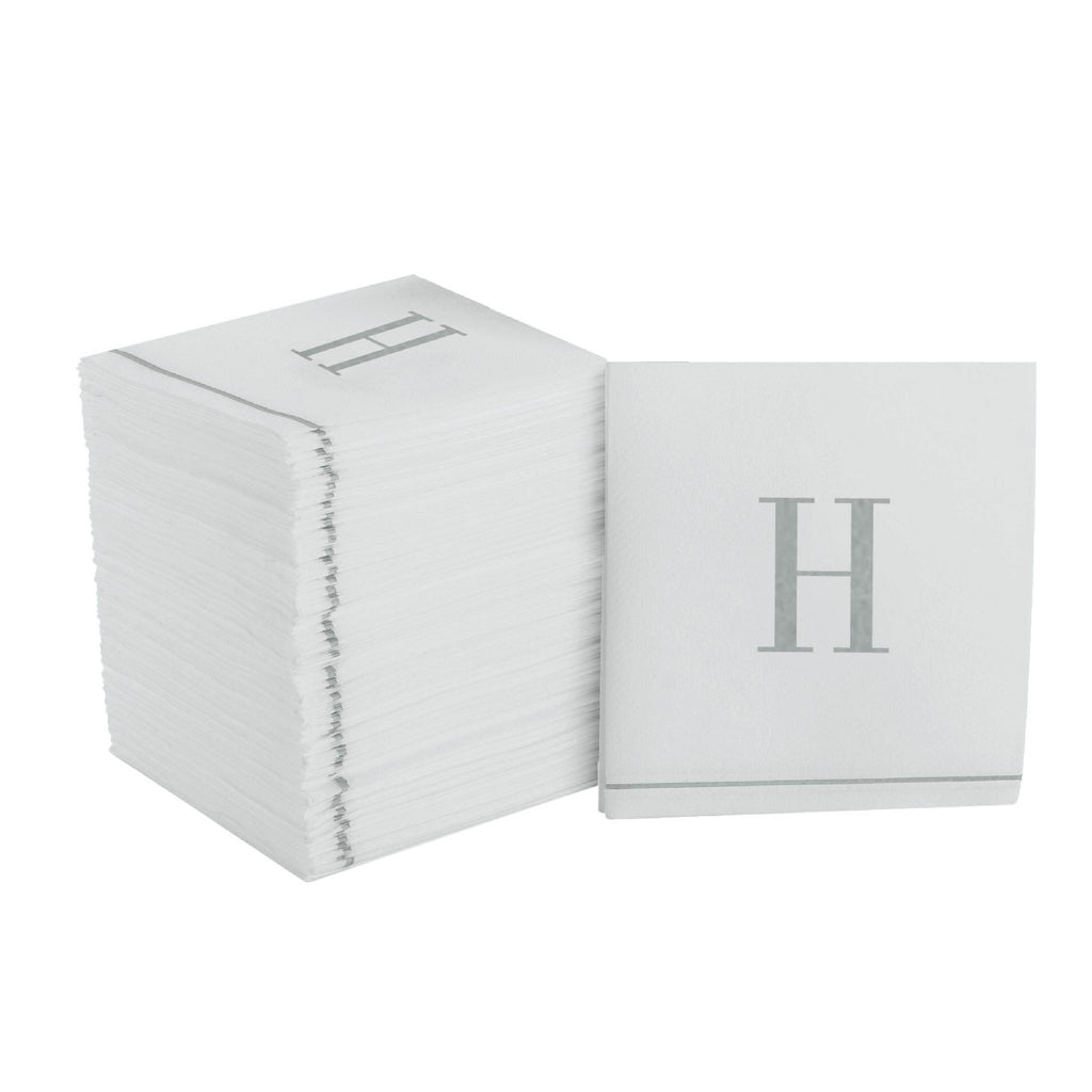 Luxe Party Napkins 16 Cocktail Napkins - 5" x 5" Letter H Silver Monogram Cocktail Paper Disposable Napkins | 16 Napkins