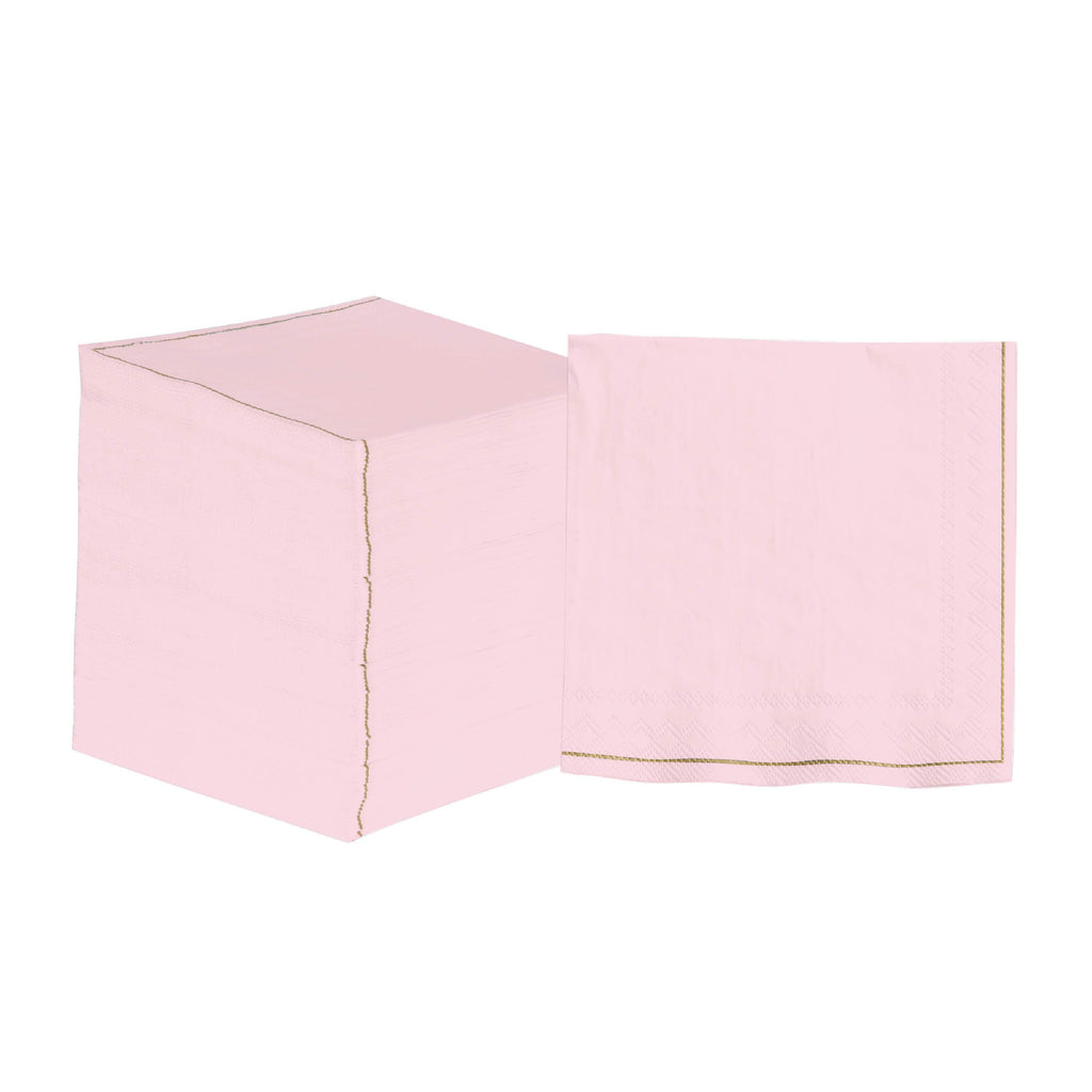 Luxe Party Napkins 20 Beverage Napkins - 5" x 5" Blush with Gold Stripe Paper Cocktail Napkins | 20 Napkins