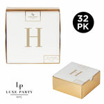 Luxe Party Napkins 32 Guest Napkins - 5" x 5" Letter H Gold Foil Monogram Paper Cocktail Napkins with Gift Box | 32 Napkins