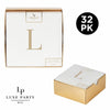 Luxe Party Napkins 32 Guest Napkins - 5" x 5" Letter L Gold Foil Monogram Paper Cocktail Napkins with Gift Box | 32 Napkins