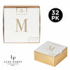 Luxe Party Napkins 32 Guest Napkins - 5" x 5" Letter M Gold Foil Monogram Paper Cocktail Napkins with Gift Box | 32 Napkins