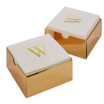 Luxe Party Napkins 32 Guest Napkins - 5" x 5" Letter W Gold Foil Monogram Paper Cocktail Napkins with Gift Box | 32 Napkins