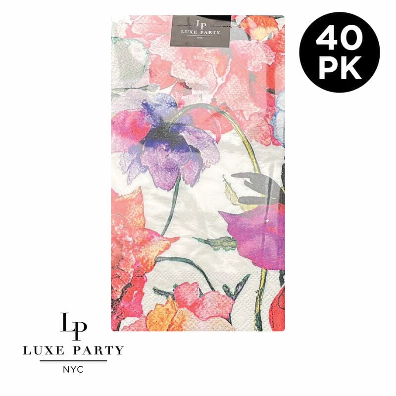 Luxe Party Napkins 40 Dinner Napkins - 4.5" x 7.75 Red Flowers Paper Dinner Napkins | 40 Napkins