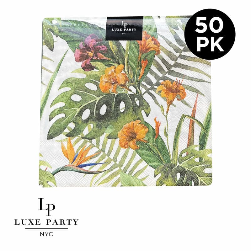 Luxe Party Napkins 50 Beverage Napkins - 5" x 5" Yellow Palm Paper Cocktail Napkins | 50 Napkins