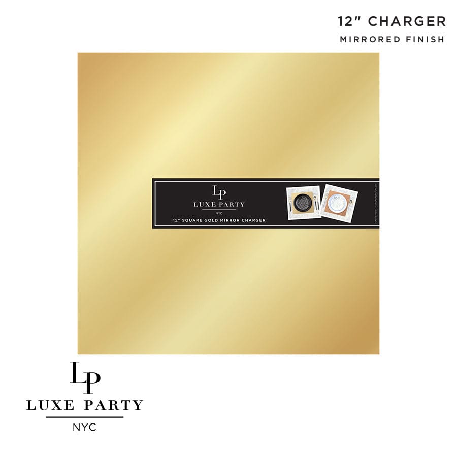 Luxe Party NYC Chargers 12" Gold Square Light Weight Mirror Charger Plate | 1 Charger