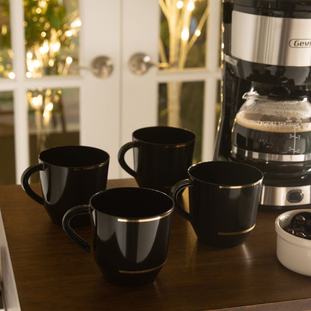 Luxe Party NYC Coffee Cup 12.5 Oz Round Black • Gold Plastic Coffee Cup | Luxe Party 