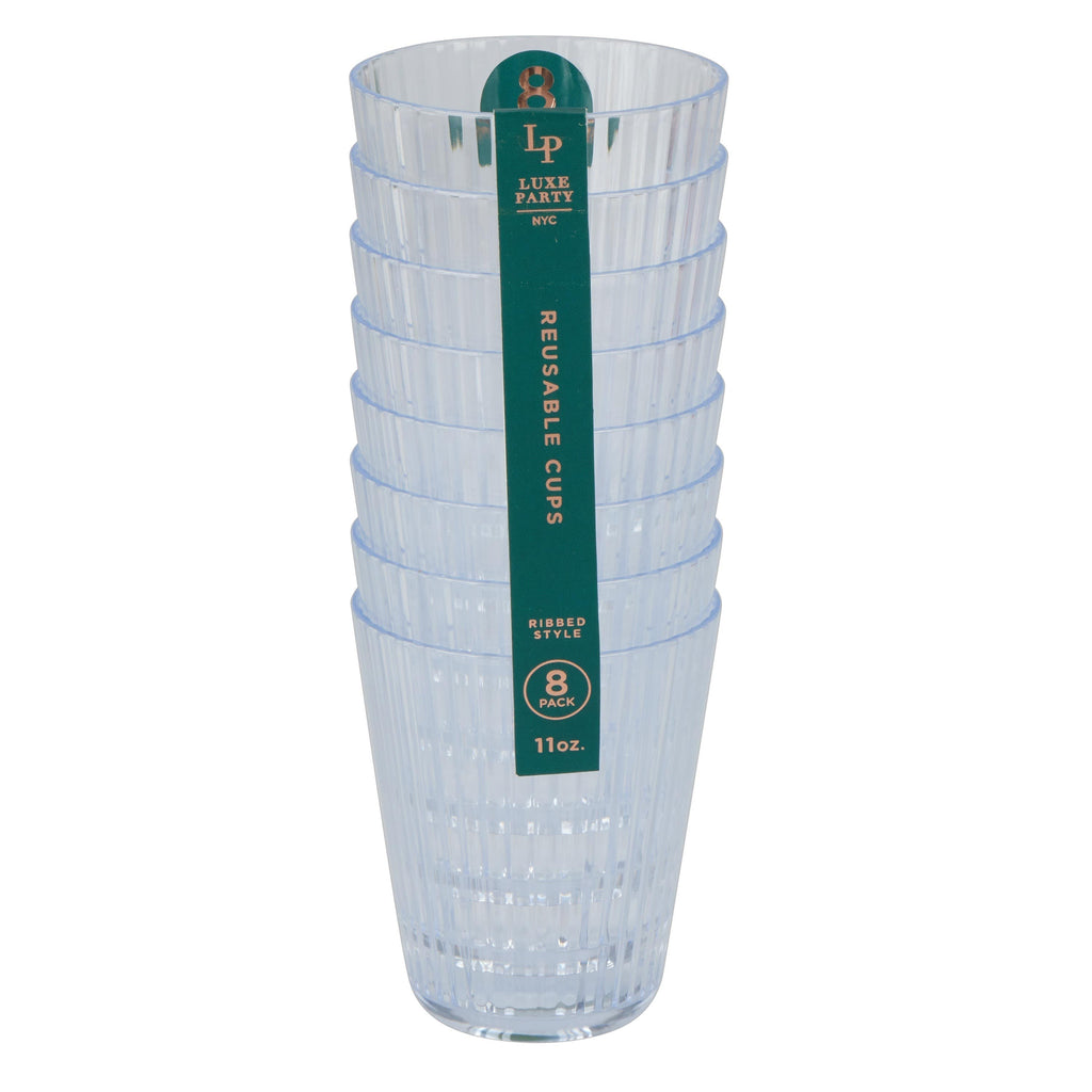 Luxe Party NYC Disposable Cups 11 Oz Deluxe CLEAR 11 oz Ribbed Cup - 8 Pk