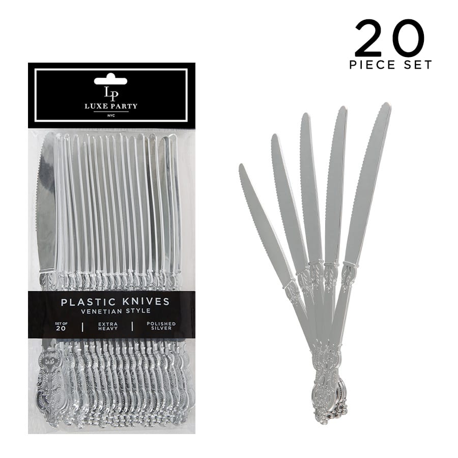 Venetian Handle Knives Venetian Design Silver Plastic Knives | 20 Knives