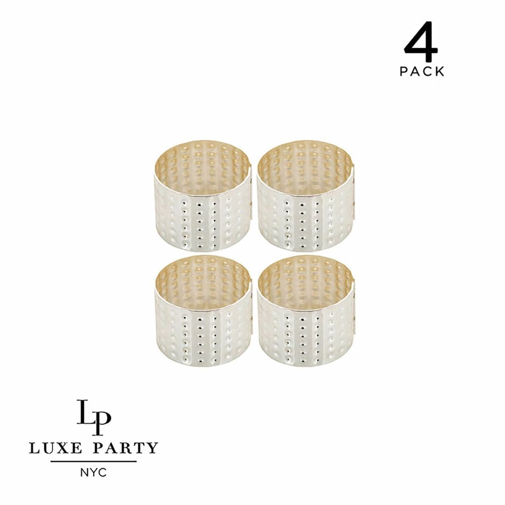 Luxe Party NYC Napkin Rings Silver Hammered Metal Napkin Rings  | 4 Napkin Rings