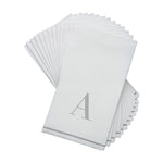 Luxe Party NYC Napkins 14 Guest Napkins - 4.25" x 7.75" Letter A Silver Monogram Paper Disposable Dinner Napkins | 14 Napkins