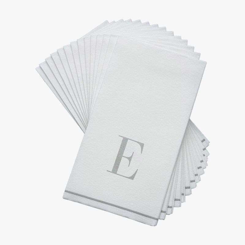 Luxe Party NYC Napkins 14 Guest Napkins - 4.25" x 7.75" Letter E Silver Monogram Paper Disposable Dinner Napkins | 14 Napkins