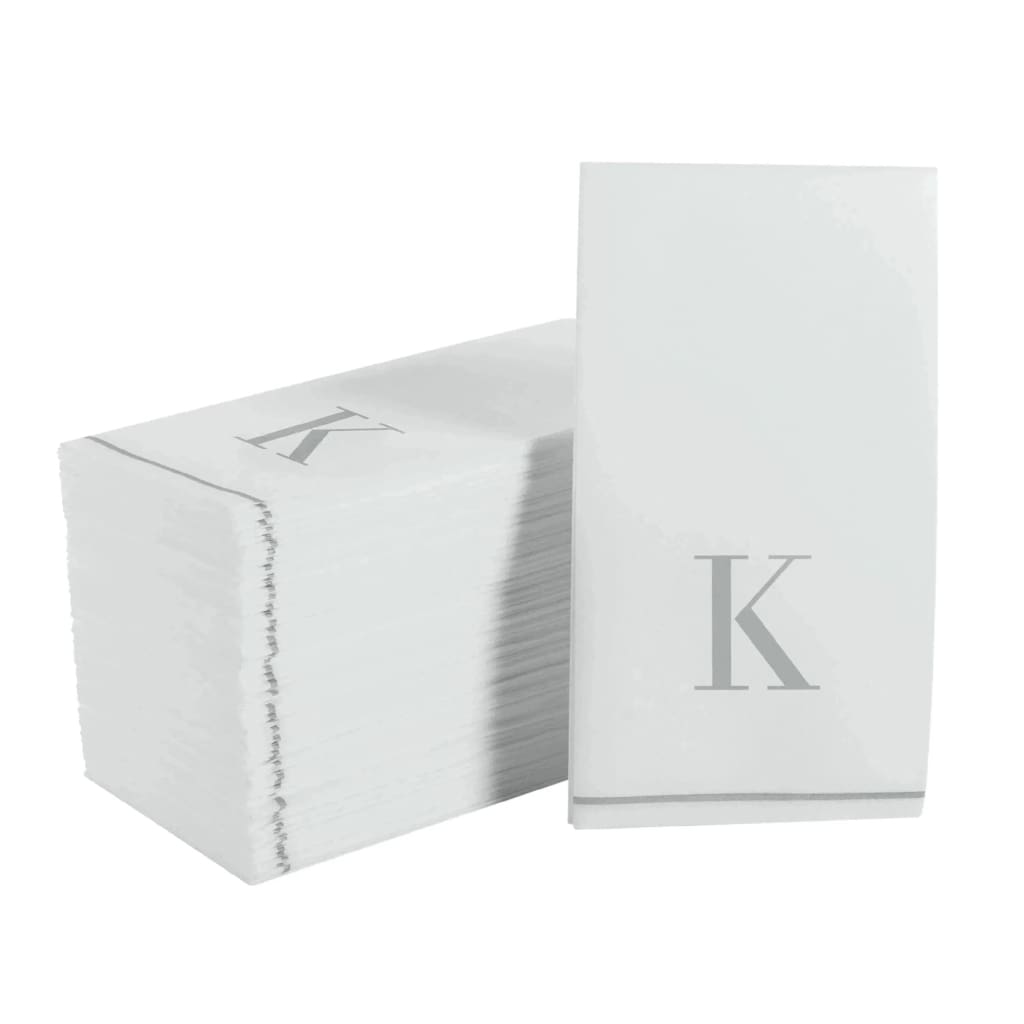 Luxe Party NYC Napkins 14 Guest Napkins - 4.25" x 7.75" Letter K Silver Monogram Paper Disposable Dinner Napkins | 14 Napkins