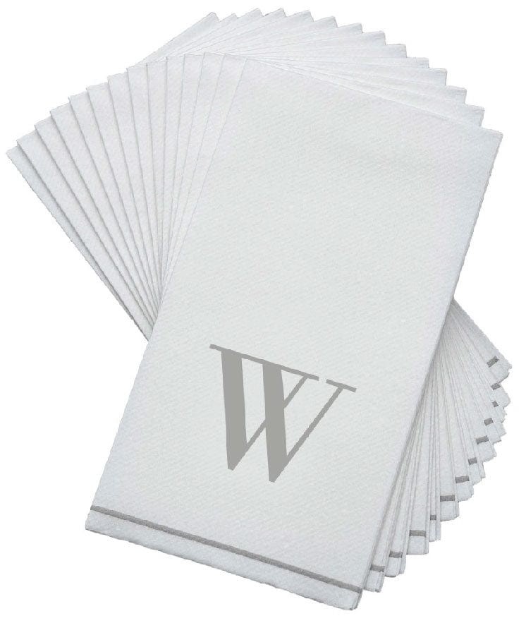 Luxe Party NYC Napkins 14 Guest Napkins - 4.25" x 7.75" Letter W Silver Monogram Paper Disposable Dinner Napkins | 14 Napkins