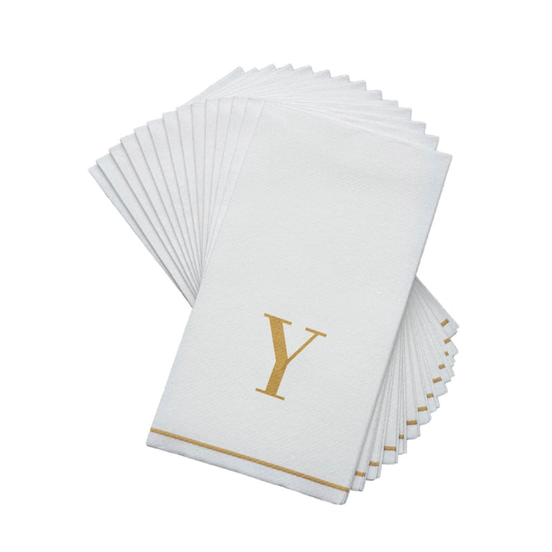 Luxe Party NYC Napkins 14 Guest Napkins - 4.25" x 7.75" Letter Y Gold Monogram Paper Disposable Dinner Napkins | 14 Napkins