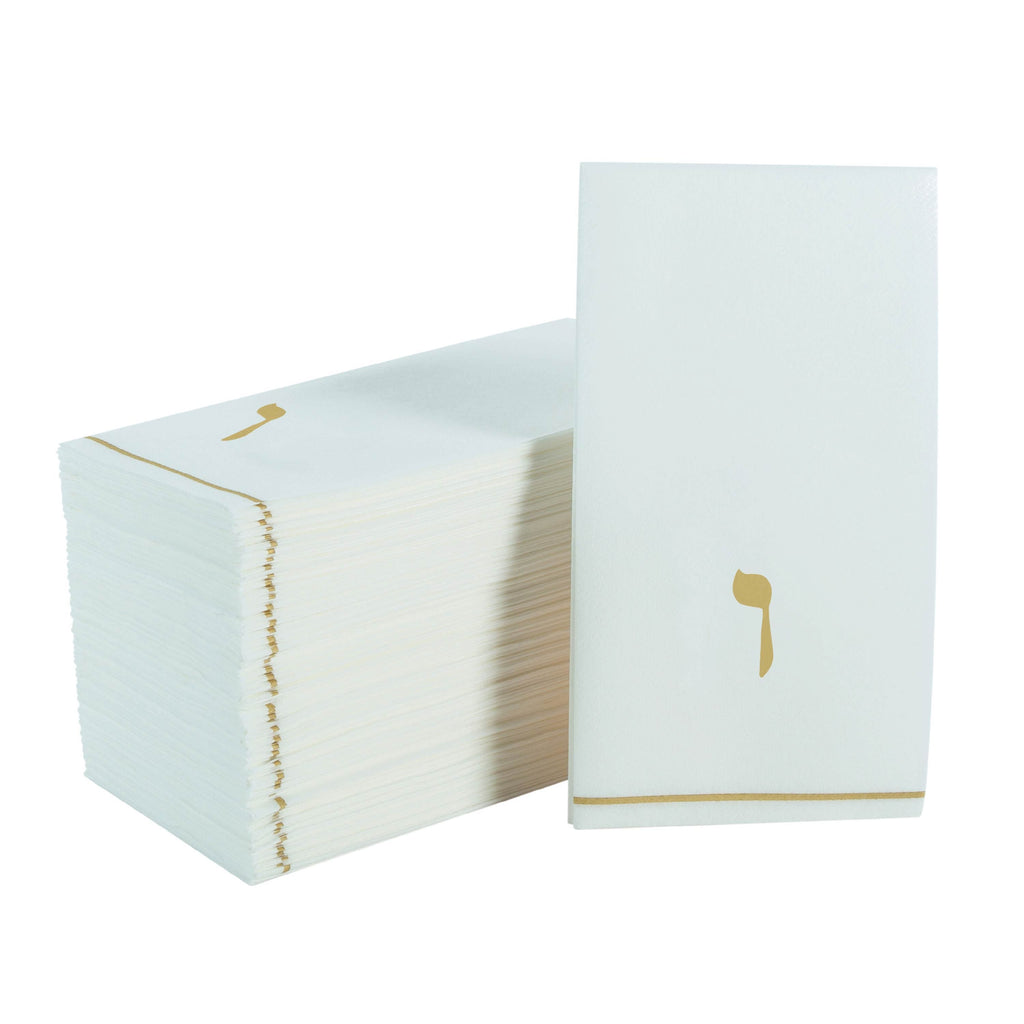 Luxe Party NYC Napkins 14 Guest Napkins - 4.25" x 7.75" White and Gold Hebrew VAV Paper Dinner Napkins | 14 Napkins