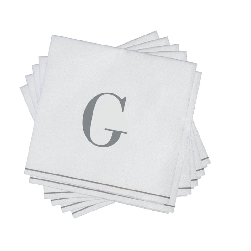 Luxe Party NYC Napkins 16 Cocktail Napkins - 5" x 5" Letter G Silver Monogram Cocktail Paper Disposable Napkins | 16 Napkins