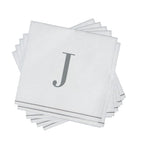 Luxe Party NYC Napkins 16 Cocktail Napkins - 5" x 5" Letter J Silver Monogram Cocktail Paper Disposable Napkins | 16 Napkins