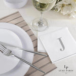 Luxe Party NYC Napkins 16 Cocktail Napkins - 5" x 5" Letter J Silver Monogram Cocktail Paper Disposable Napkins | 16 Napkins