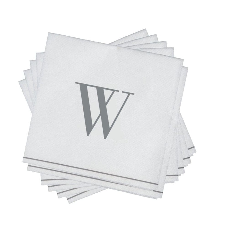 Luxe Party NYC Napkins 16 Cocktail Napkins - 5" x 5" Letter W Silver Monogram Cocktail Paper Disposable Napkins | 16 Napkins