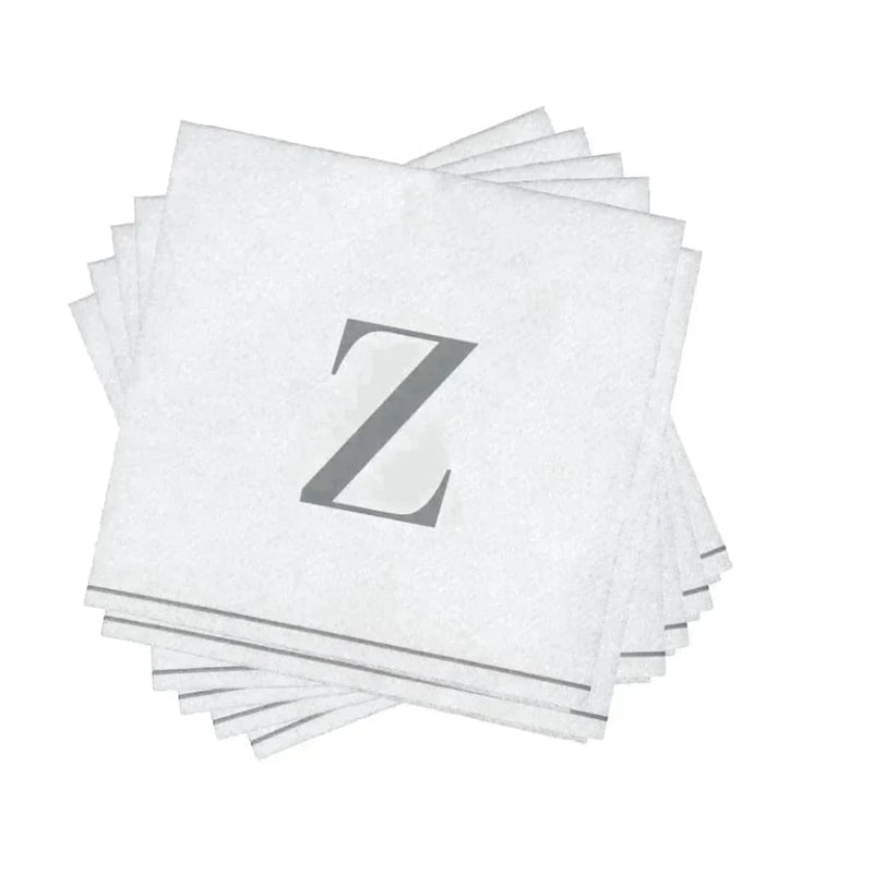 Luxe Party NYC Napkins 16 Cocktail Napkins - 5" x 5" Letter Z Silver Monogram Cocktail Paper Disposable Napkins | 16 Napkins