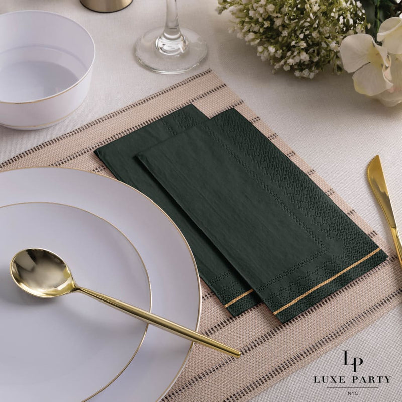 Mint Green with Gold Stripe Guest Paper Dinner Napkins - Thumbnail 4