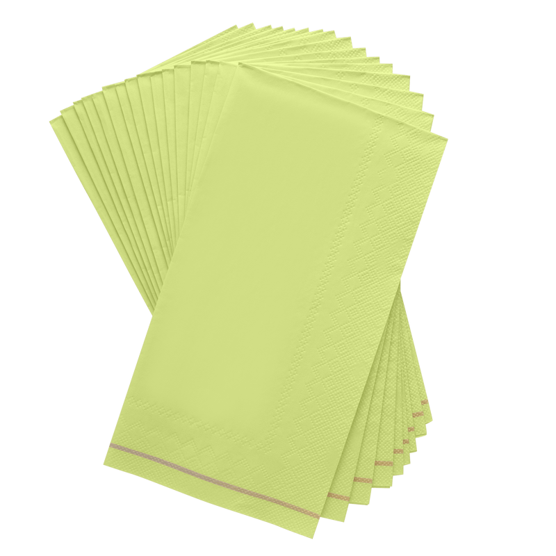 Luxe Party NYC Napkins 16 Dinner Napkins - 4.25" x 7.75" Lime with Gold Stripe Guest Paper Napkins | 16 Napkins