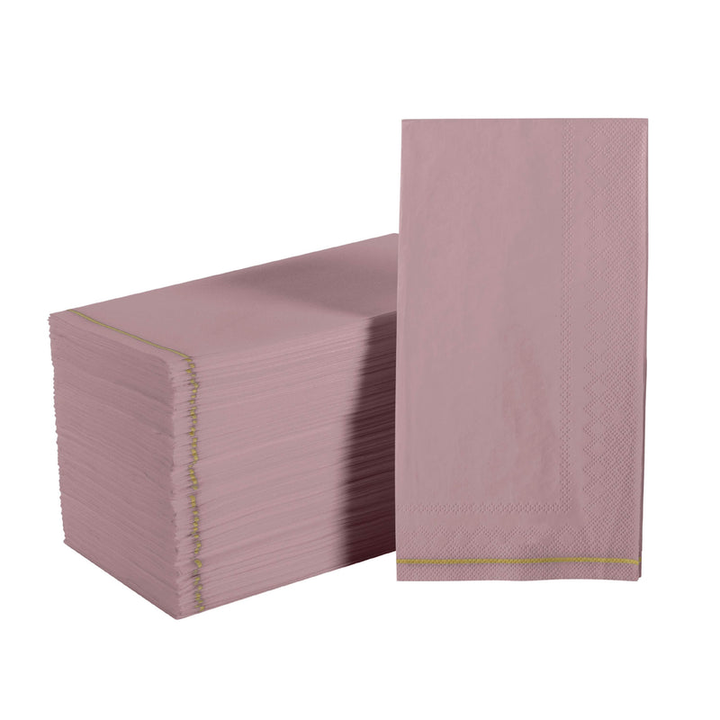 Luxe Party NYC Napkins 16 Dinner Napkins - 4.25" x 7.75" Mauve with Gold Stripe Guest Paper Napkins | 16 Napkins