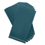 Luxe Party NYC Napkins 16 Dinner Napkins - 4.25" x 7.75" Teal with Gold Stripe Guest Paper Napkins | 16 Napkins