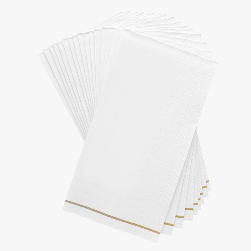 Luxe Party NYC Napkins 16 Dinner Napkins - 4.25" x 7.75" White with Gold Stripe Guest Paper Napkins | 16 Napkins