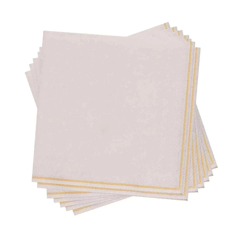 Luxe Party NYC Napkins 20 Beverage Napkins - 5" x 5" Linen with Gold Stripe Paper Cocktail Napkins | 20 Napkins