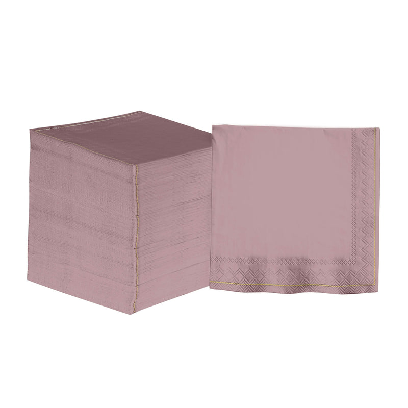 Luxe Party NYC Napkins 20 Beverage Napkins - 5" x 5" Mauve with Gold Stripe Paper Cocktail Napkins | 20 Napkins